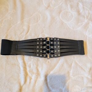 Black Elastic Waist Belt with Silver Buckle